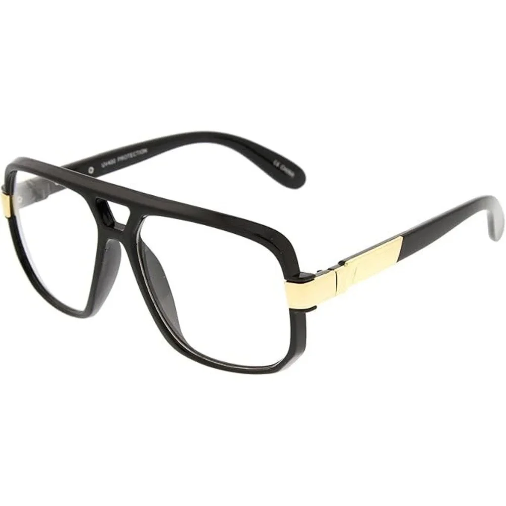 Women Oversized Black Frame Glasses Clear Lens Gold Accent‎ Retro  UV400 Gafas